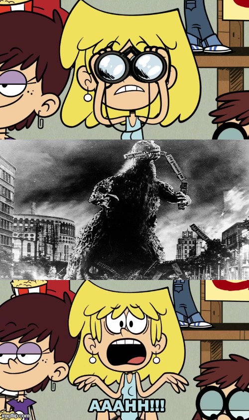Lori Sees Godzilla | image tagged in lori loud,loud house,the loud house,lh,tlh,godzilla | made w/ Imgflip meme maker