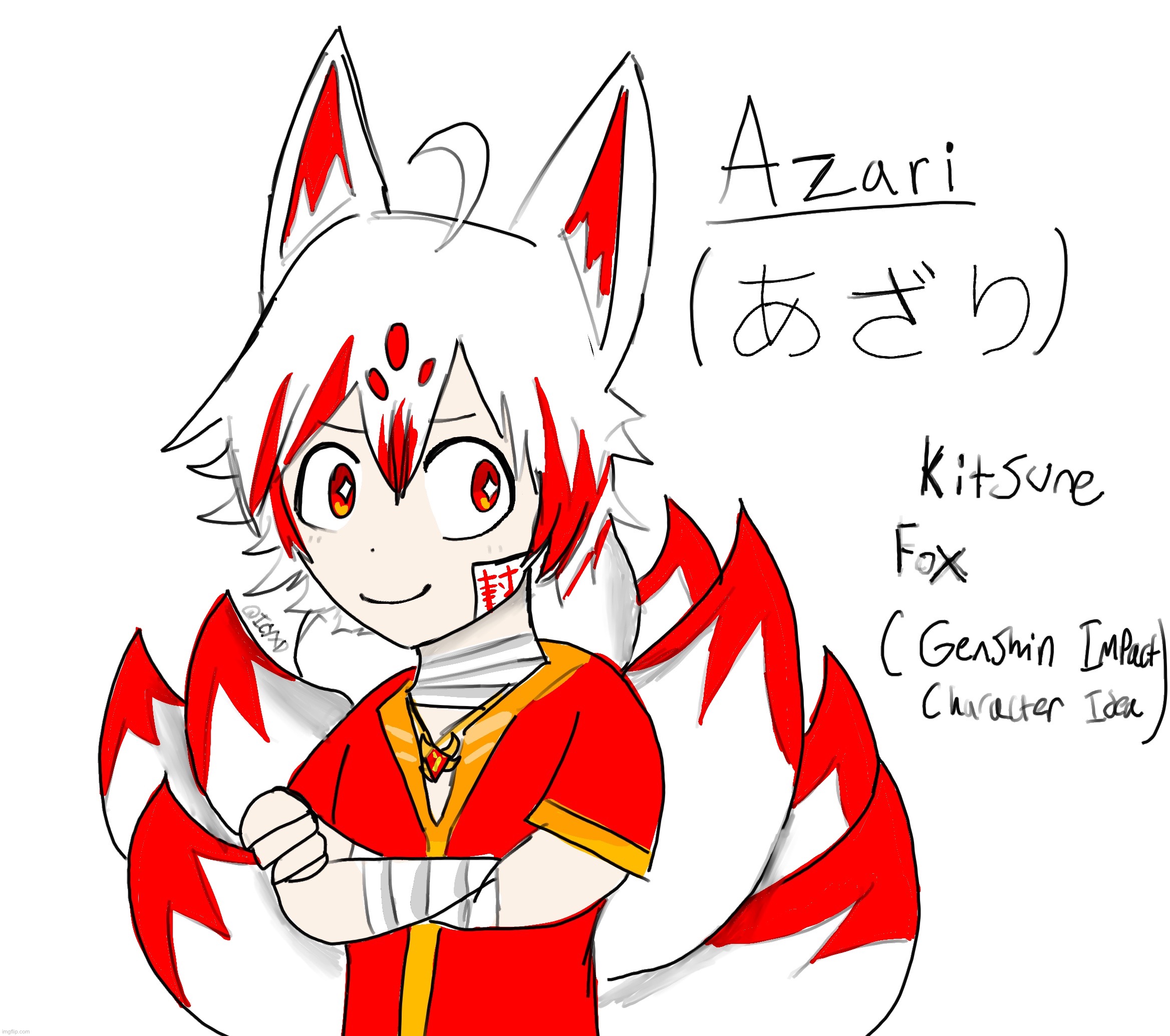 I have had this idea of a Kitsune boy for a while now- | image tagged in kitsune,genshin impact | made w/ Imgflip meme maker