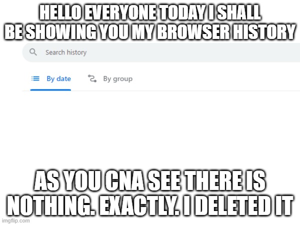 why would i show you | HELLO EVERYONE TODAY I SHALL BE SHOWING YOU MY BROWSER HISTORY; AS YOU CNA SEE THERE IS NOTHING. EXACTLY. I DELETED IT | image tagged in google,chrome,google chrome,browser history | made w/ Imgflip meme maker