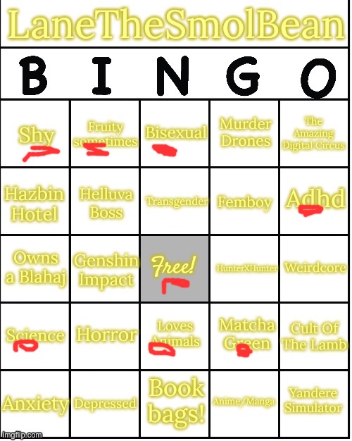 LaneTheSmolBean Bingo!! | image tagged in lanethesmolbean bingo | made w/ Imgflip meme maker