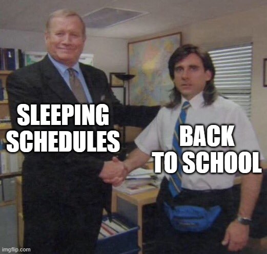 the office congratulations | SLEEPING SCHEDULES; BACK TO SCHOOL | image tagged in the office congratulations | made w/ Imgflip meme maker