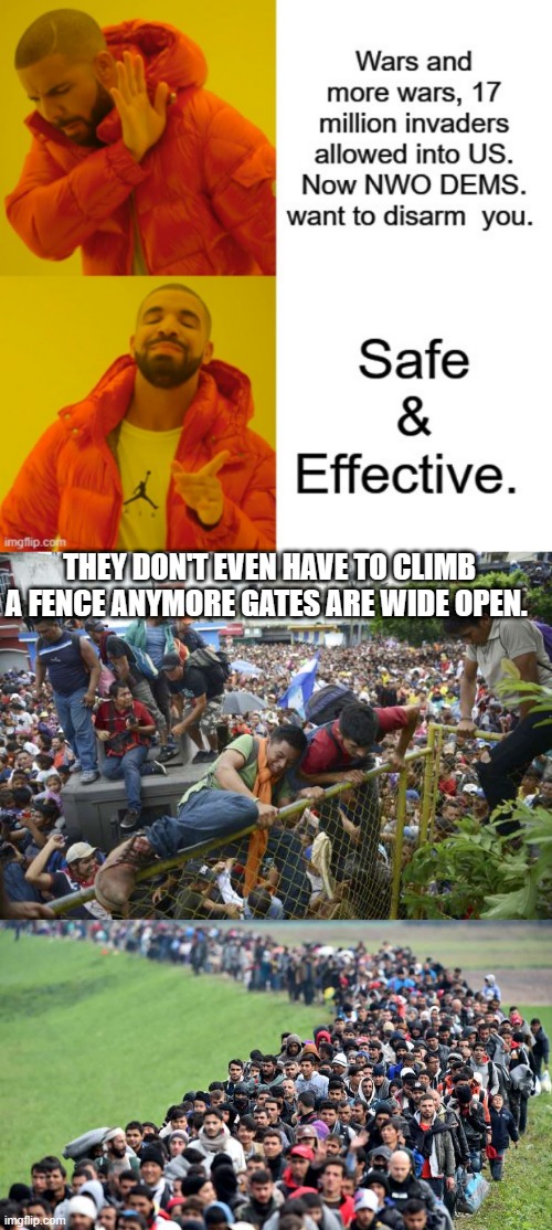 DEMrats will not stop the invasion, everyone knows thier home is being destroyed | THEY DON'T EVEN HAVE TO CLIMB A FENCE ANYMORE GATES ARE WIDE OPEN. | image tagged in nwo,democrats,psychopaths and serial killers,lunatic | made w/ Imgflip meme maker