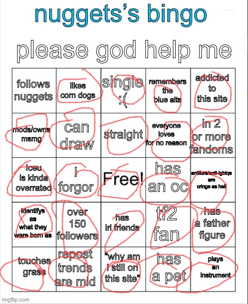 you can’t really follow yourself | image tagged in nuggets s bingo | made w/ Imgflip meme maker