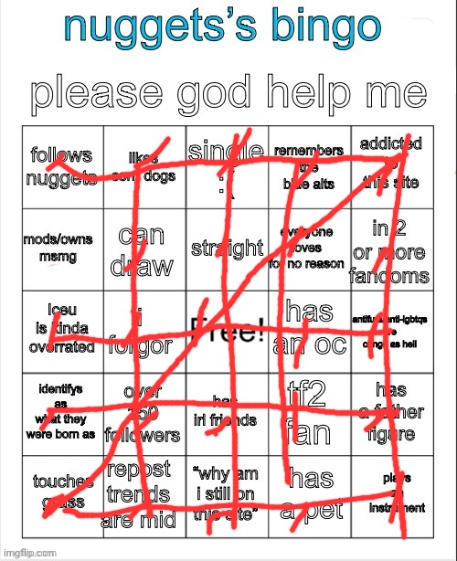 he just like me fr | image tagged in nuggets s bingo | made w/ Imgflip meme maker