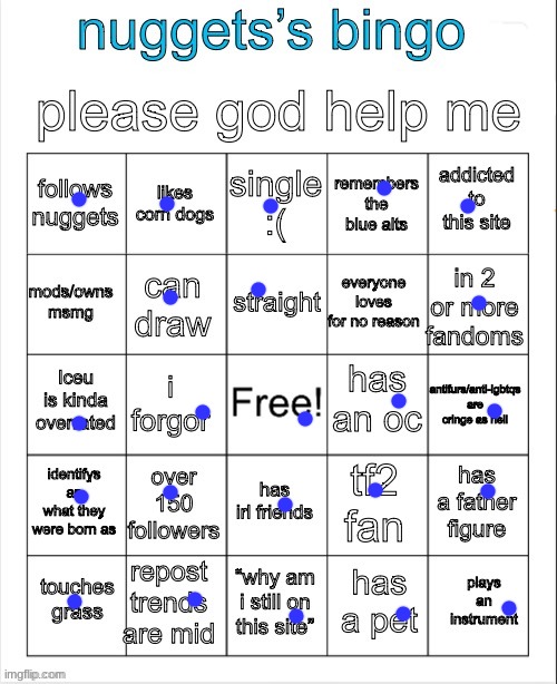 my OC is someone who cares about me | image tagged in nuggets s bingo | made w/ Imgflip meme maker