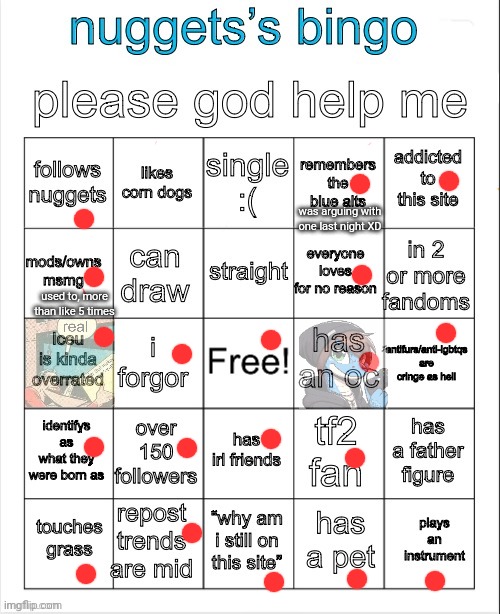 nuggets’s bingo | was arguing with one last night XD; used to, more than like 5 times | image tagged in nuggets s bingo | made w/ Imgflip meme maker