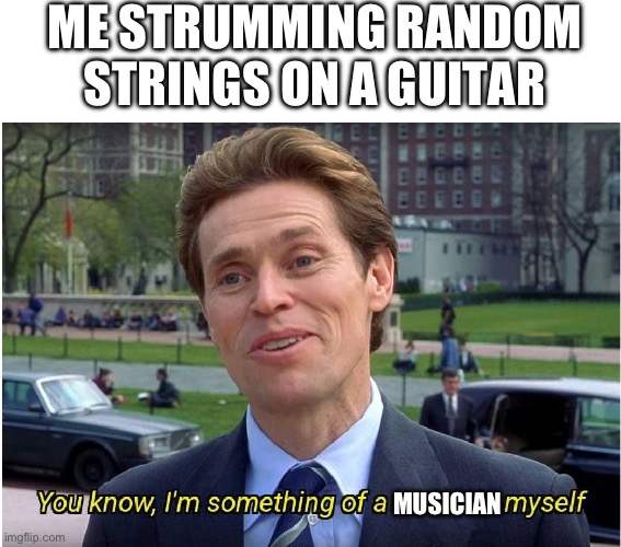 *Strums random chords* | ME STRUMMING RANDOM STRINGS ON A GUITAR; MUSICIAN | image tagged in you know i'm something of a _ myself | made w/ Imgflip meme maker