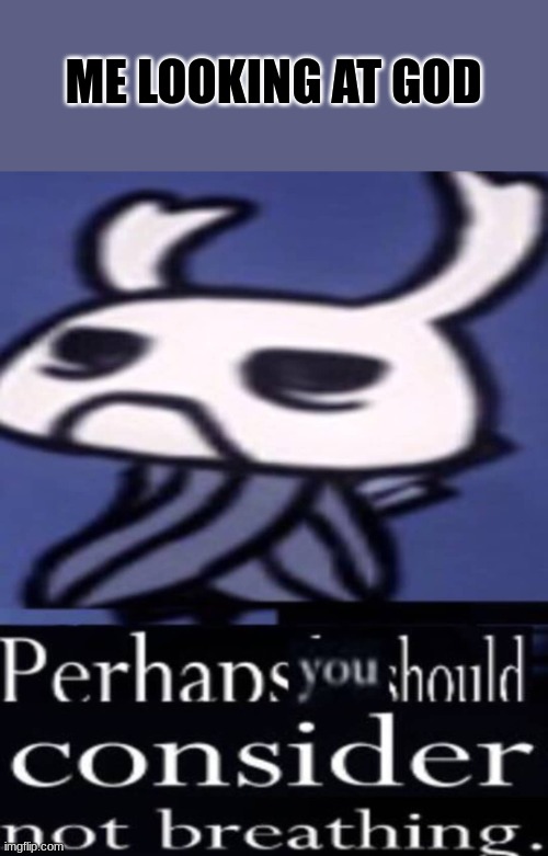 kill god | ME LOOKING AT GOD | image tagged in hollow knight not breathing,hollow knight,god | made w/ Imgflip meme maker