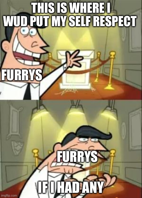 Tru | THIS IS WHERE I WUD PUT MY SELF RESPECT; FURRYS; FURRYS; IF I HAD ANY | image tagged in memes,this is where i'd put my trophy if i had one | made w/ Imgflip meme maker