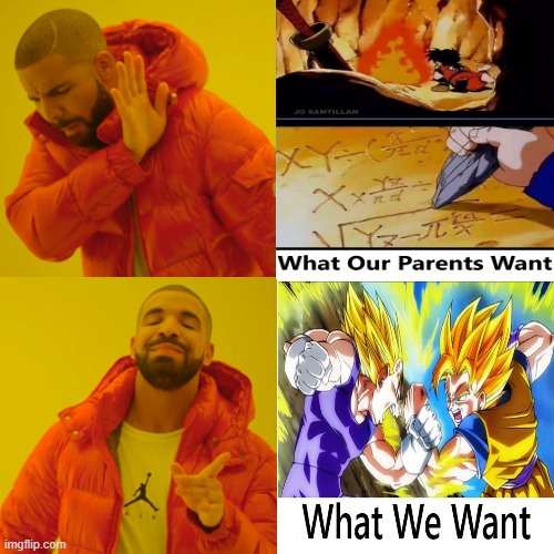 DBZ, Asian Parents | image tagged in memes,drake hotline bling | made w/ Imgflip meme maker