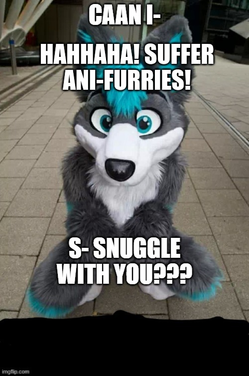 heeheeehe, suffer | HAHHAHA! SUFFER ANI-FURRIES! | image tagged in furry,furries,the furry fandom | made w/ Imgflip meme maker
