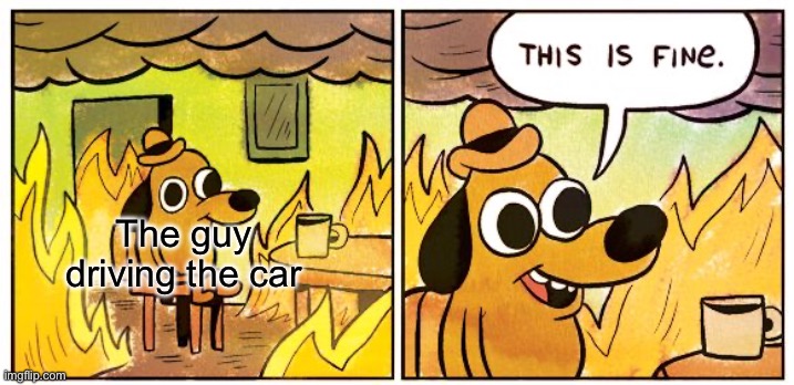 This Is Fine Meme | The guy driving the car | image tagged in memes,this is fine | made w/ Imgflip meme maker
