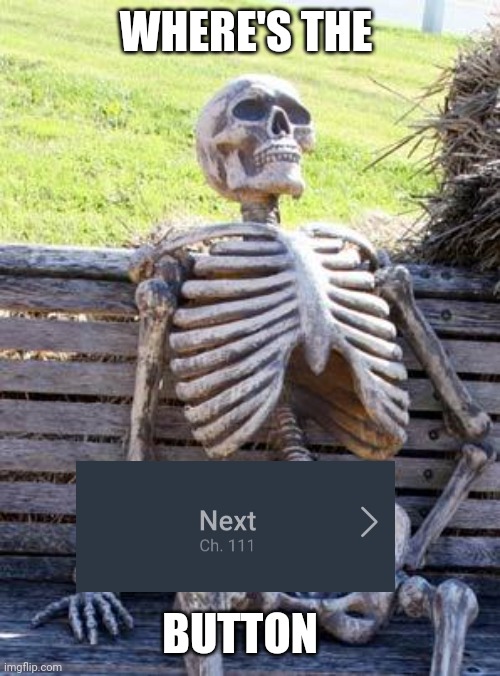 Next | WHERE'S THE; BUTTON | image tagged in memes,waiting skeleton,manga | made w/ Imgflip meme maker
