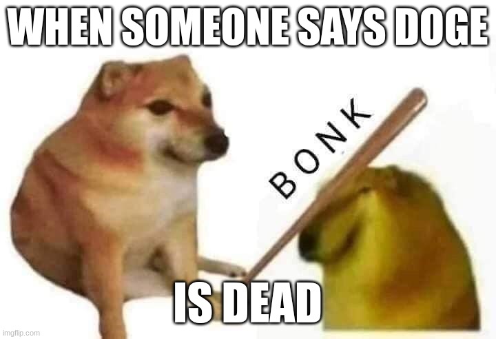 Doge bonk | WHEN SOMEONE SAYS DOGE; IS DEAD | image tagged in doge bonk | made w/ Imgflip meme maker