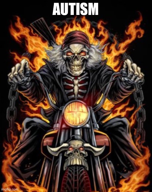 Biker Skeleton | AUTISM | image tagged in biker skeleton | made w/ Imgflip meme maker