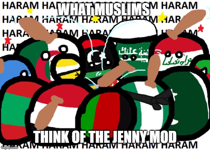 delete this mod | WHAT MUSLIMS; THINK OF THE JENNY MOD | image tagged in countryballs haram,minecraft,delete this plz,delete this | made w/ Imgflip meme maker