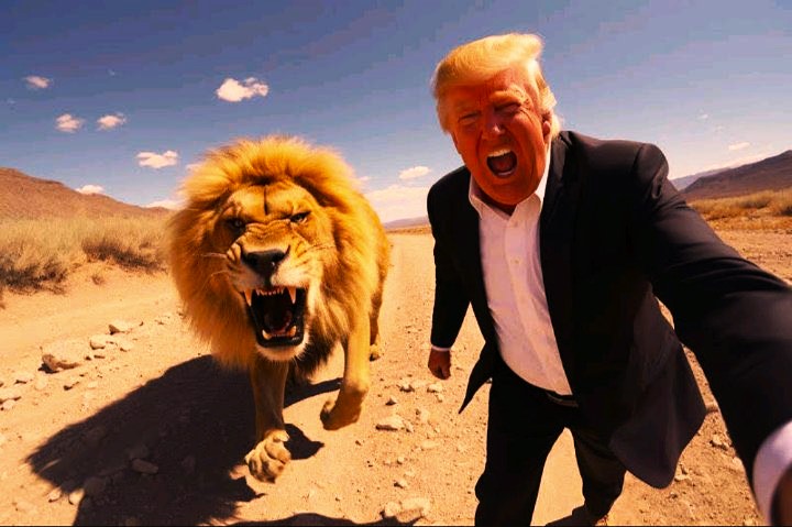 Trump and lion Blank Meme Template