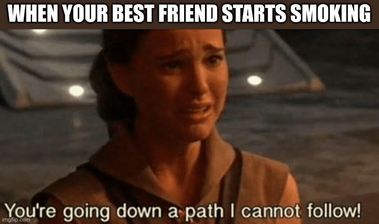 'good by old friend' -Obi Wan | WHEN YOUR BEST FRIEND STARTS SMOKING | image tagged in youre going down a path i cannot follow,fun,star wars,best friend,funny | made w/ Imgflip meme maker