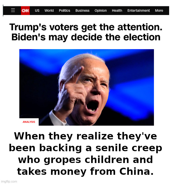 Trump's Voters Get The Attention. Biden's May Decide The Election. | image tagged in joe biden,old,senile,creepy,children,china | made w/ Imgflip meme maker