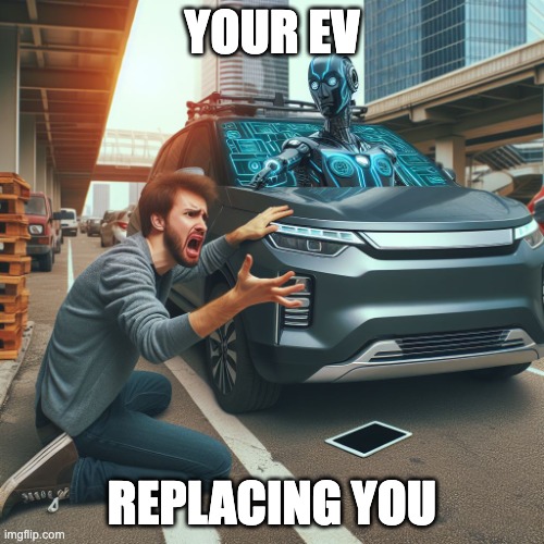 EV condemning you | YOUR EV; REPLACING YOU | image tagged in car condemning driver | made w/ Imgflip meme maker