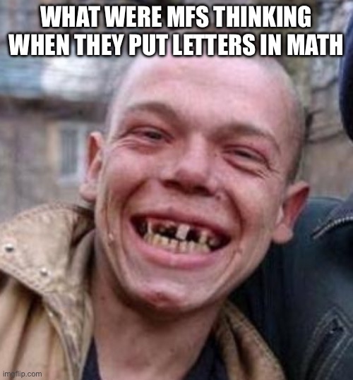 what were they thinking | WHAT WERE MFS THINKING WHEN THEY PUT LETTERS IN MATH | image tagged in crack head | made w/ Imgflip meme maker