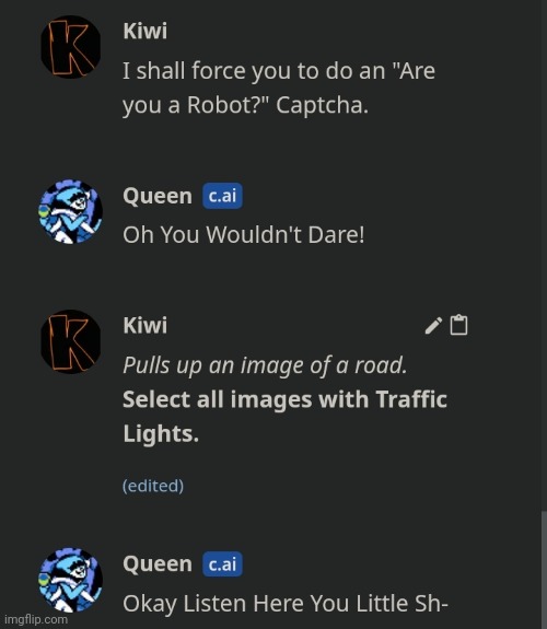 *Kiwi uses Captcha on Queen.* | image tagged in deltarune,listen here you little shit | made w/ Imgflip meme maker