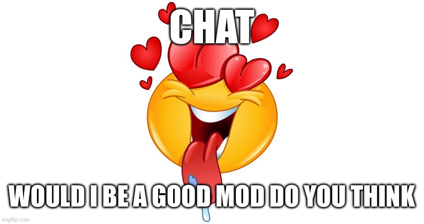 heart eyes | CHAT; WOULD I BE A GOOD MOD DO YOU THINK | image tagged in heart eyes | made w/ Imgflip meme maker