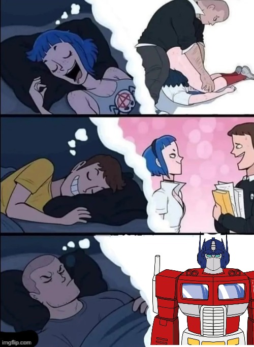 Transformers brain rot | image tagged in dreaming three way | made w/ Imgflip meme maker