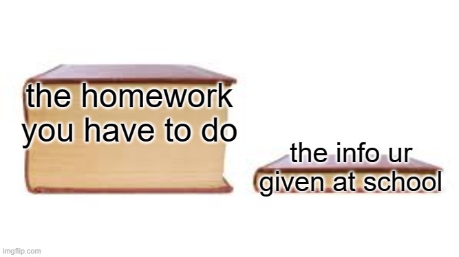 comment if you agree | the homework you have to do; the info ur given at school | image tagged in big book small book,ralateble | made w/ Imgflip meme maker