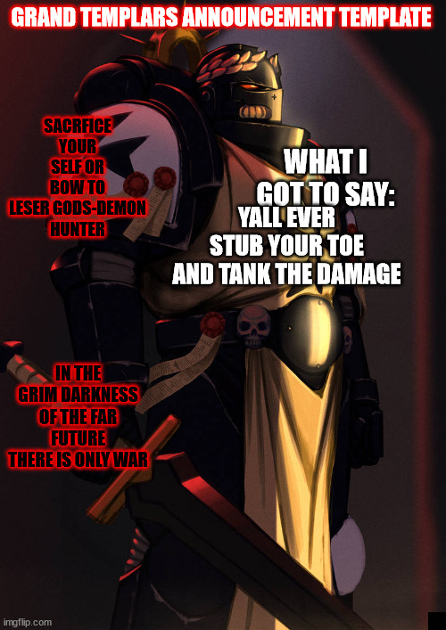like not scream | YALL EVER STUB YOUR TOE AND TANK THE DAMAGE | image tagged in grand_templar | made w/ Imgflip meme maker