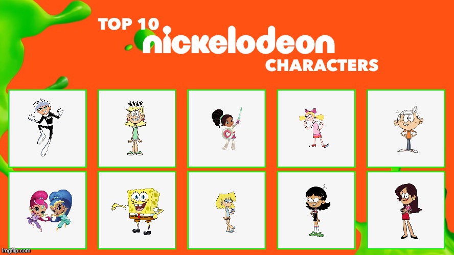 Brandon's Top 10 Nickelodeon Characters | image tagged in nickelodeon,the loud house,spongebob squarepants,hey arnold,danny phantom,lori loud | made w/ Imgflip meme maker