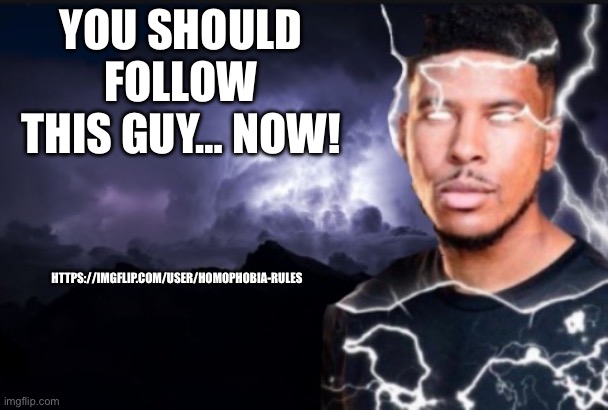Very W user | YOU SHOULD FOLLOW THIS GUY… NOW! HTTPS://IMGFLIP.COM/USER/HOMOPHOBIA-RULES | image tagged in you should kill yourself now | made w/ Imgflip meme maker