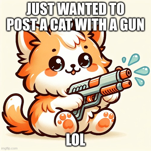 cat with a GUN | JUST WANTED TO POST A CAT WITH A GUN; LOL | image tagged in cat with gun | made w/ Imgflip meme maker