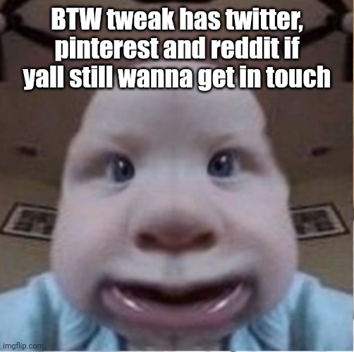 baab | BTW tweak has twitter, pinterest and reddit if yall still wanna get in touch | image tagged in baab | made w/ Imgflip meme maker