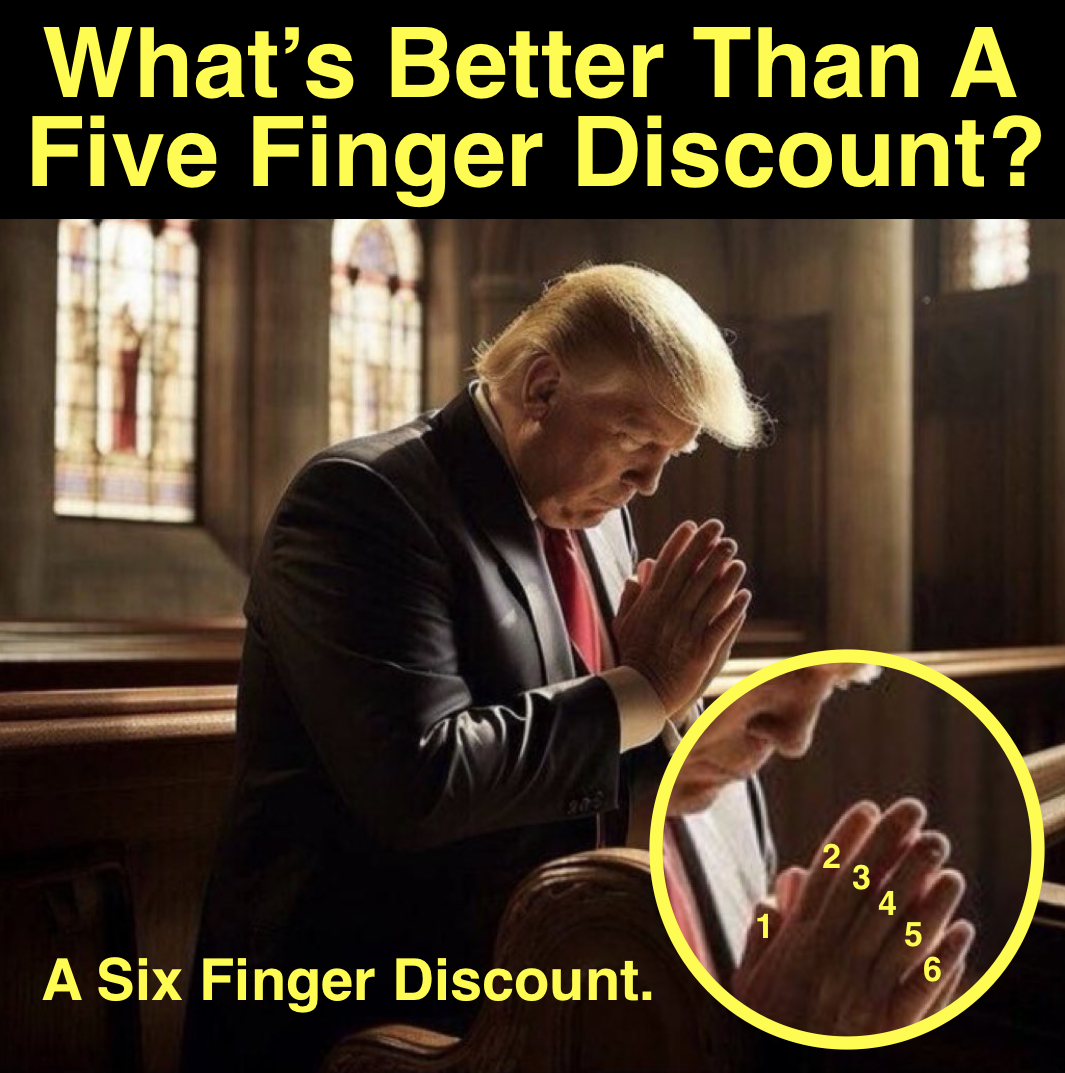 Donald Trump praying in church with six fingers meme Blank Meme Template