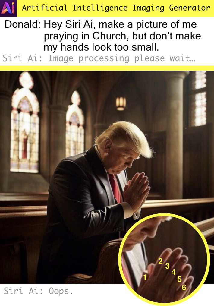 Donald Trump praying in church with six fingers meme Blank Meme Template