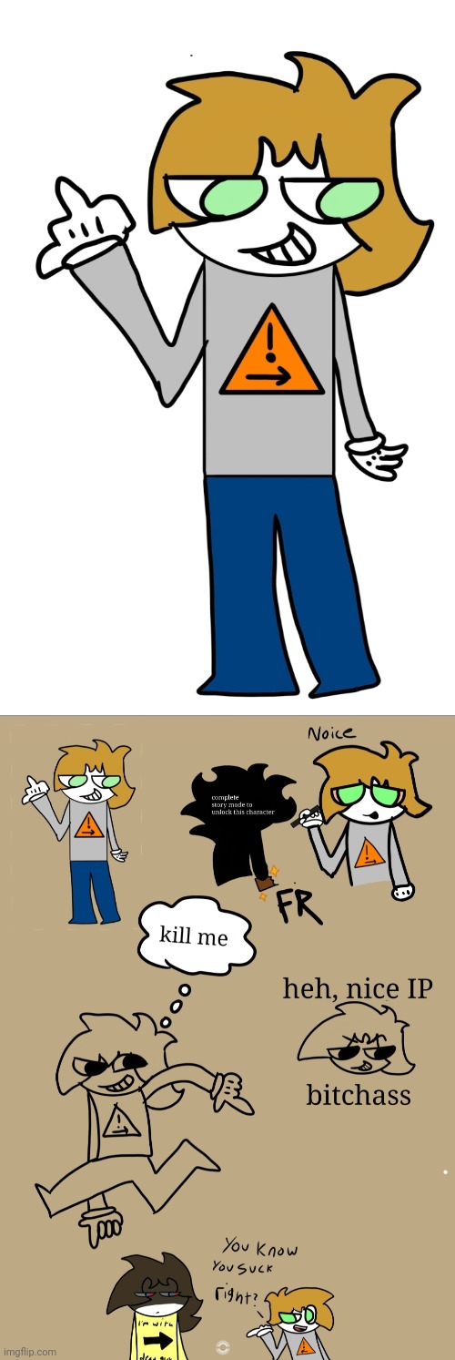 he's a dick, he's a prick, oh and btw, his name is vick! *tags pls* | image tagged in concept art was censored to avoid spoilers,complete story mode to unlock the character,just in case you couldn't read it | made w/ Imgflip meme maker