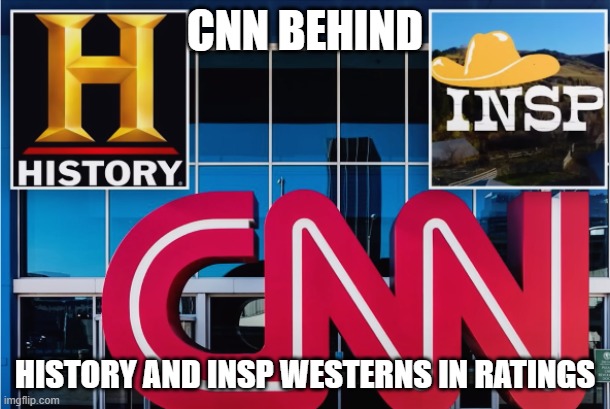 CNN Fail | CNN BEHIND; HISTORY AND INSP WESTERNS IN RATINGS | image tagged in cnn,cnn fake news,cnn breaking news template,cnn sucks,cnn crazy news network,cnn breaking news | made w/ Imgflip meme maker