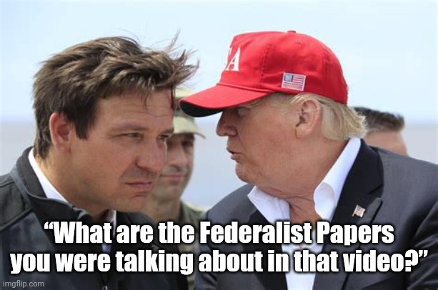 Trump asks about Federalist Papers | “What are the Federalist Papers you were talking about in that video?” | image tagged in funny memes,meme,political meme,donald trump,politics | made w/ Imgflip meme maker