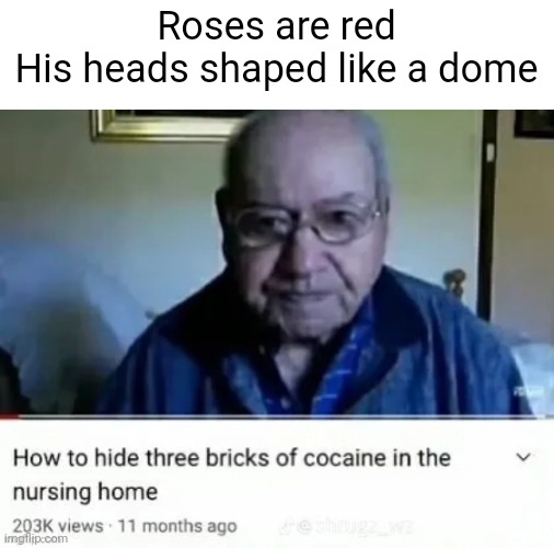 Could be useful information for when we get older! | Roses are red
His heads shaped like a dome | image tagged in memes,funny,dark humor,roses are red,old man,front page plz | made w/ Imgflip meme maker