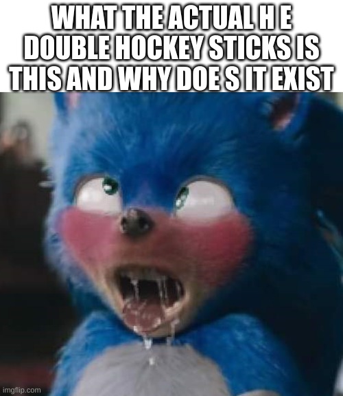 Why does this exist. | WHAT THE ACTUAL H E DOUBLE HOCKEY STICKS IS THIS AND WHY DOE S IT EXIST | image tagged in hentai face sonic | made w/ Imgflip meme maker