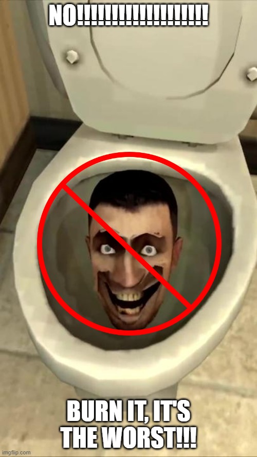 Skibidi toilet | NO!!!!!!!!!!!!!!!!!!! BURN IT, IT'S THE WORST!!! | image tagged in skibidi toilet | made w/ Imgflip meme maker