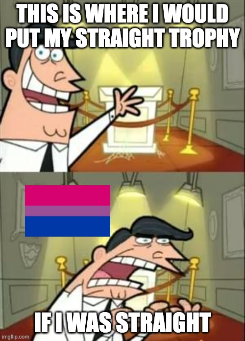 This Is Where I'd Put My Trophy If I Had One Meme | THIS IS WHERE I WOULD PUT MY STRAIGHT TROPHY; IF I WAS STRAIGHT | image tagged in memes,this is where i'd put my trophy if i had one,sexuality,bisexual | made w/ Imgflip meme maker