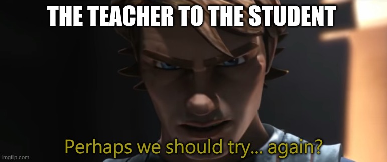 Perhaps we should try again | THE TEACHER TO THE STUDENT | image tagged in perhaps we should try again | made w/ Imgflip meme maker