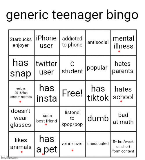 I am not generic at all. | image tagged in generic teenager bingo | made w/ Imgflip meme maker