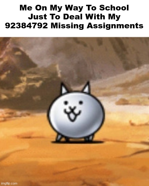 i have to take it directly in the head | Me On My Way To School Just To Deal With My 92384792 Missing Assignments | image tagged in metal cat | made w/ Imgflip meme maker