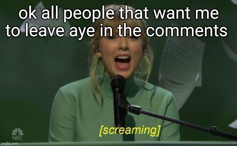 screaming taylor | ok all people that want me to leave aye in the comments | image tagged in screaming taylor | made w/ Imgflip meme maker