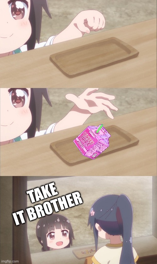 One please | TAKE IT BROTHER | image tagged in one please | made w/ Imgflip meme maker