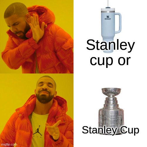 The real Stanley Cup | Stanley cup or; Stanley Cup | image tagged in memes,drake hotline bling | made w/ Imgflip meme maker