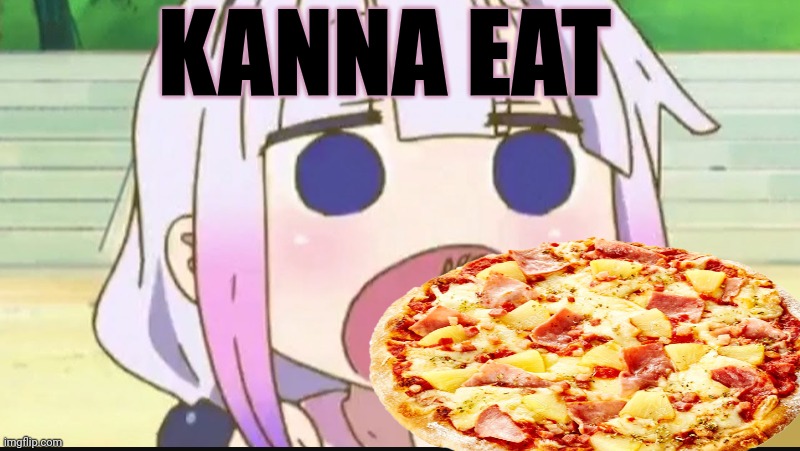 Pineapple pizza lore | KANNA EAT | image tagged in kanna eating a crab,kanna kamui,pineapple pizza | made w/ Imgflip meme maker